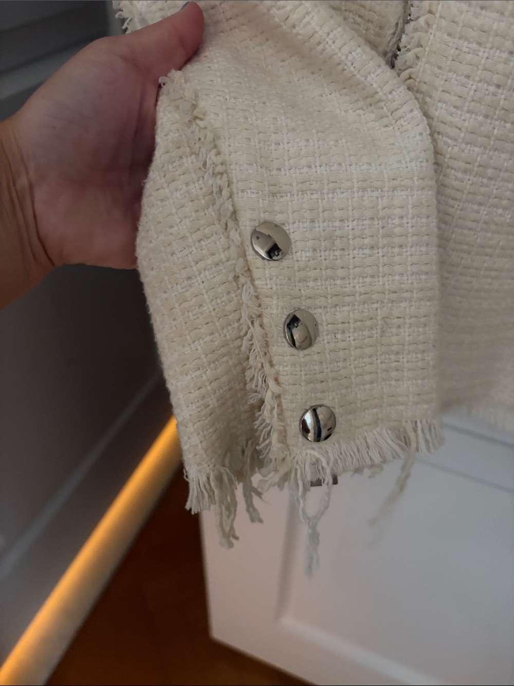 Cream Tweed Button-Front Jacket - Picture 5 of 6